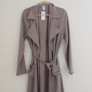 Taupe Drape Front Jacket with Waist-Tie and Pockets